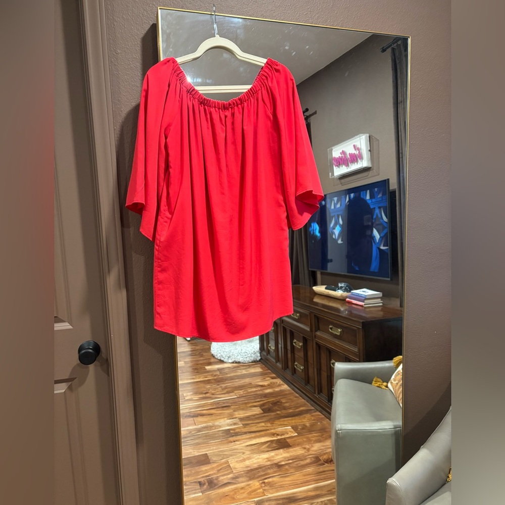 French Connection off the shoulder red mini dress